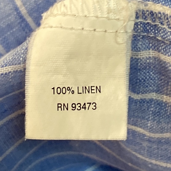 Lori+Lulu Blue Striped 100% Linen Long or Boy Friend Shirt - Size Large - Picture 5 of 6
